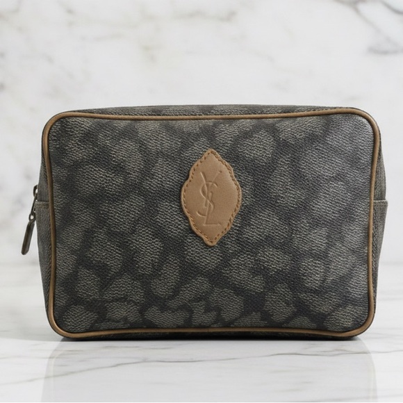 Vintage Yves Saint Laurent YSL Giraffe Print Coated Canvas Toiletry Pouch Bag - Picture 2 of 8